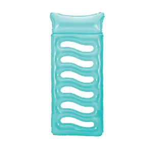 Maccabi Art Cool Sunbather Mat Inflatable Water Lounge, 72 x 32 In Pool Float with Built-In Pillow, Cooling Windows, Easy Grip Valve, DuraSeam PVC, AirFlate Tool and Repair Patch, Lagoon Blue