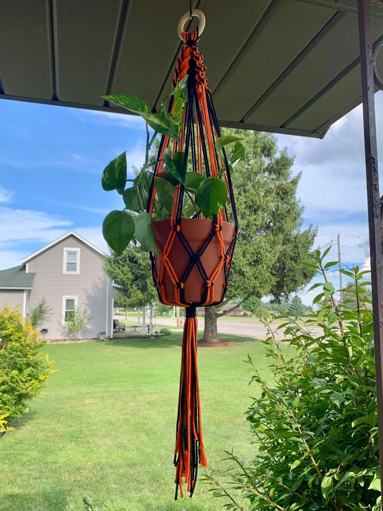 Black and Orange Halloween Macrame Plant Hanger