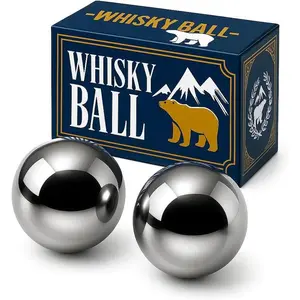 Stainless Steel  Ice Balls,  Stones, Set of 2  Metal Ice Cubes for Chilling  & Beverages -  Set for Men