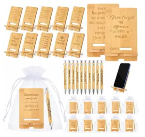 30 Pcs Employee Appreciation Gifts Bulk, 10 Wooden Phone Stands, 10 Motivational Pens with White Organza Bags, Thank You Gifts for Coworkers, Staff, Team, Volunteers, Nurses, Teachers, Office Desk