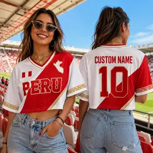 Custom Peru Soccer Crop Top Jersey, Personalized Peru Soccer Jersey Crop Tee, Festival Shirt, Football Fan, Custom Peru Jersey Shirt
