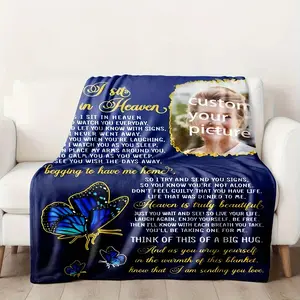 1 Custom Blanket with Photo, Sympathy Gift, Memorial Gift, Gift for Missing Loved Ones, Mourning Gift, Blanket Memorial Gift, Suitable for Family Members, Grandparents, Mom, Dad, Brothers and Sisters, Soft and Warm Flannel Fabric Blanket