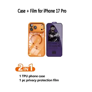 All-in-One Kit Accessories for iPhone 17 Pro: Magnetic Heavy-Duty Protective Case with Foldable Metal Stand & Lens Cover + 28° Professional HD Privacy Screen Protector