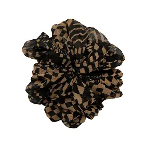 Chiffon scrunchies Hair tie Black and Beige scrunchies| Wedding XXL scrunchy Jumbo size Hair band Big hair Ribbed Chiffon Oversized scrunchy
