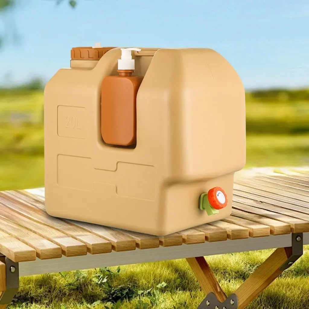 20LWater Container with Spigot Soap Dish, Camping Water Storage with Tap, Plastic Water Jug, Multifunction Water Tank for Outdoor, Hiking, Emergency Stroage