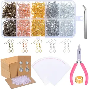 1350 count Earring Making Kit with Hooks, Rings, Pliers, Backs, Holder Cards and Clear Bags for DIY Earring Supplies and Findings