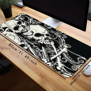 1pc Skull Gaming Mouse Pad Dark Skeleton Design Desk Mat Rubber Base with Stitched Edge Non-Slip Desk Accessories XL Mousepad for Office Home as Gifts for Men Women Birthdays,Christmas,Halloween Day
