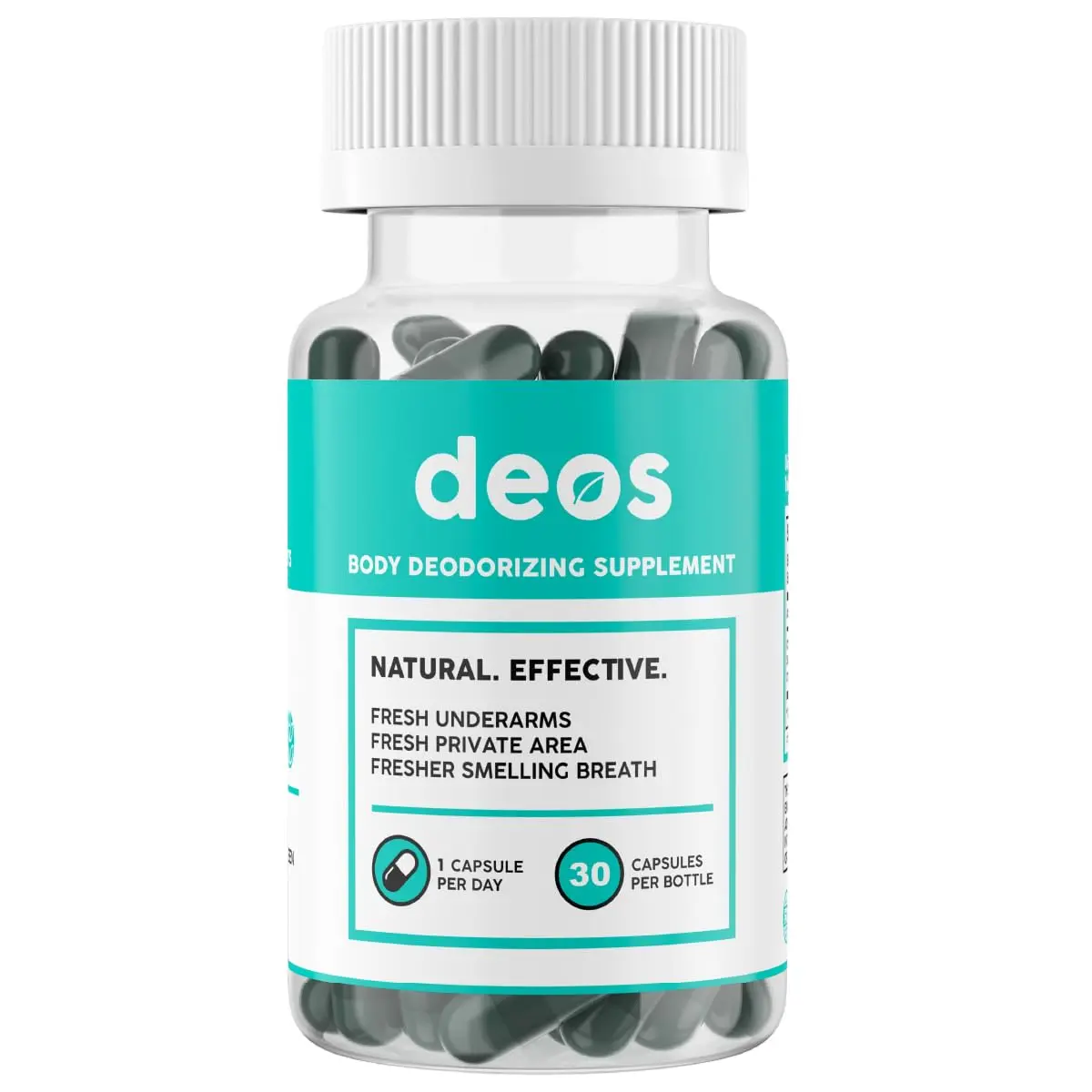 DEOS® Internal Deodorant Supplement [Natural Odor Control] Capsules 30 Pcs | Full Body Deodorizing Capsules for Gut and Skin Health - Supports Detox & Digestion - Chlorophyll, Mint & Parsley Pills