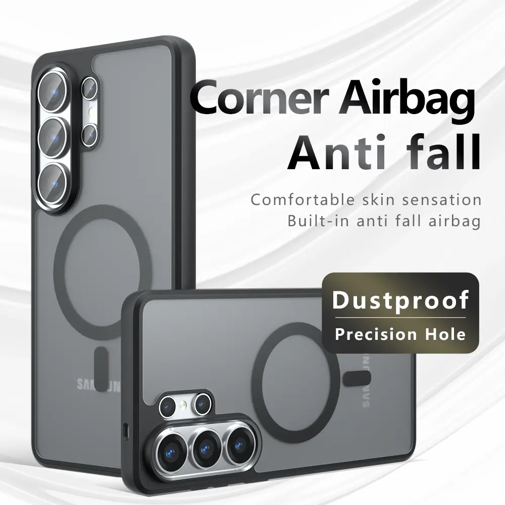 For Samsung Galaxy S26 Ultra S25FE 24 Plus+: Semi-Transparent Matte Acrylic Case, Built-in Magnet for Wireless Charging & Car Mount, 4-Corner Airbag, Military Grade Protection, Anti-Fingerprint, Anti-Sweat