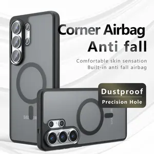 For Samsung Galaxy S26 Ultra S25FE 24 Plus+: Semi-Transparent Matte Acrylic Case, Built-in Magnet for Wireless Charging & Car Mount, 4-Corner Airbag, Military Grade Protection, Anti-Fingerprint, Anti-Sweat