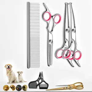 Premium Stainless Steel Pet Grooming Scissors Set - Safe & Durable Dog Hair Cutting Shears - Essential Grooming Tools for Professional and Home Use comb