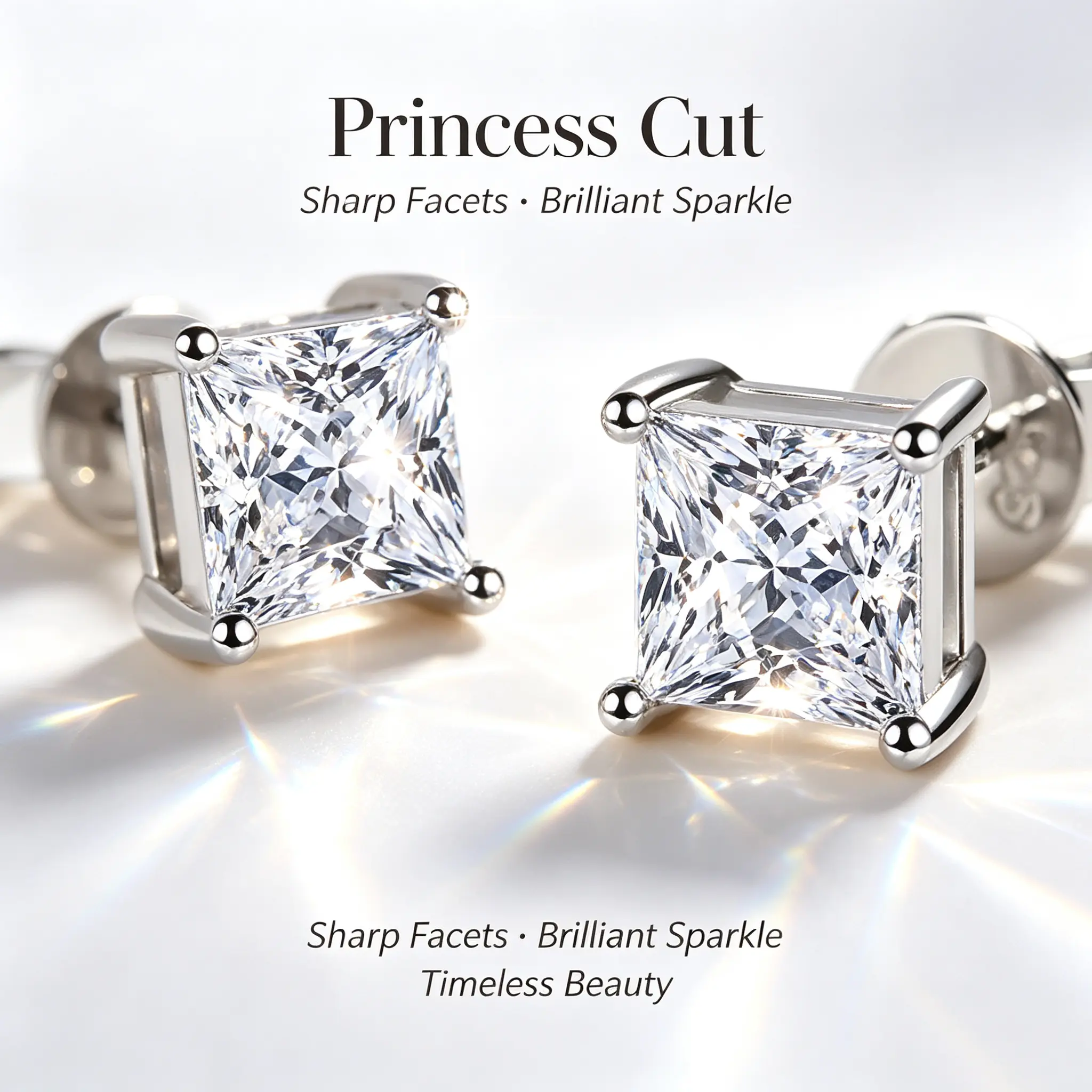 2CT Princess Cut Moissanite Stud Earrings S925 Sterling Silver D Color VVS Hypoallergenic Fine Jewelry Gift for Women earring women