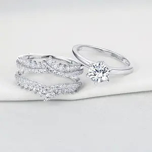 Newshe 925 Silver Bridal Set Original Wedding Rings for Women 1.8Ct Round Cut Zircon Moissanite Engagement Ring Enhancer Band