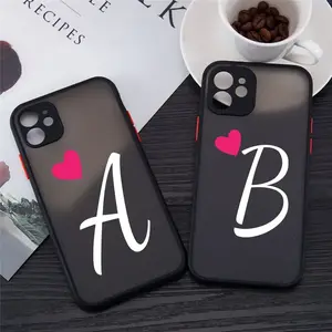 Initial Letter A Z Love Heart Couples Phone Case For iPhone 11 12 13 14 15 Pro Max Mini X XR XS 7 8 Plus Silicone Cover Fundas