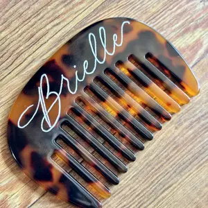 Personalized Engraved Hair Combs Tortoiseshell Style with Custom Name Engraving in Gold or Silver Acrylic for Bridesmaids Gifts with Velvet Bag