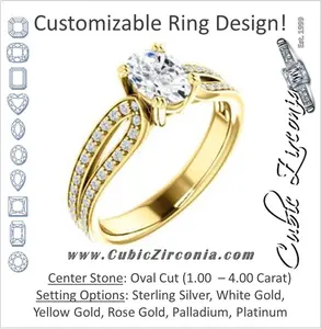 Cubic Zirconia Engagement Ring- The Monet (Customizable Oval Cut Design with Wide Split-Pavé Band)