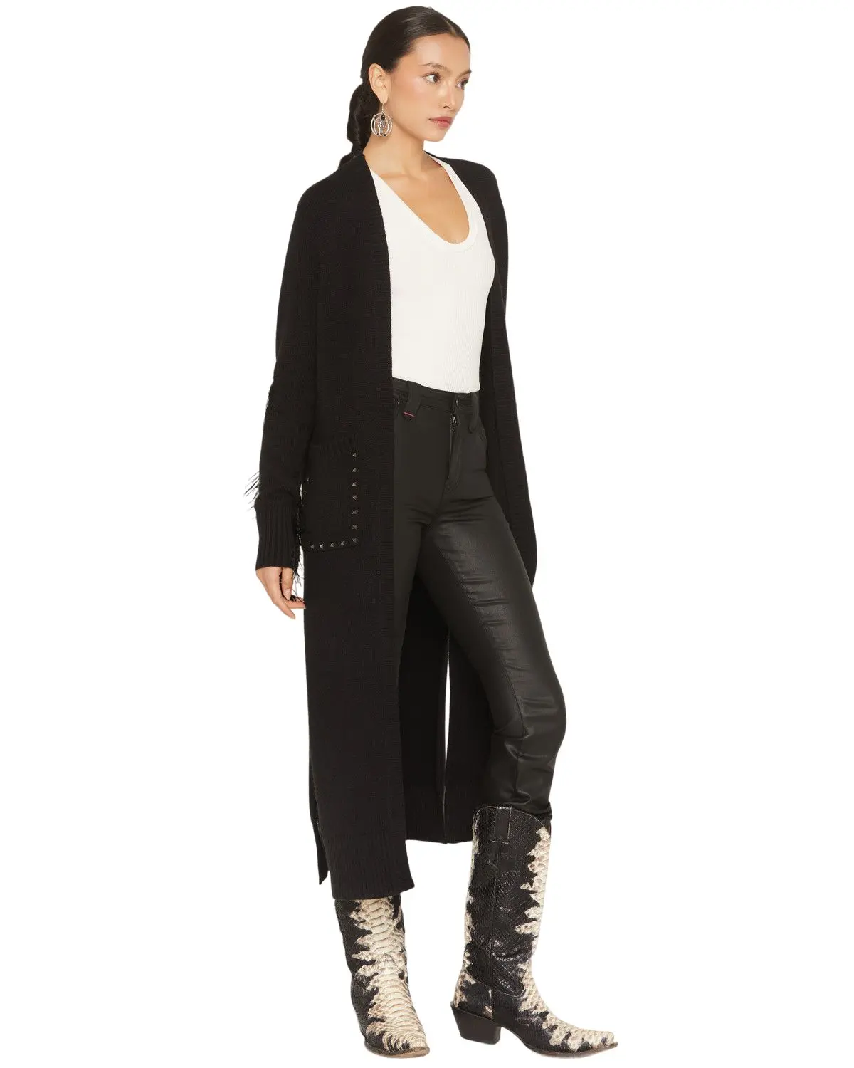 Idyllwind Women's Women'S Valleylake Fringe Maxi Cable Knit Cardigan - Iwho25sw3-Blk