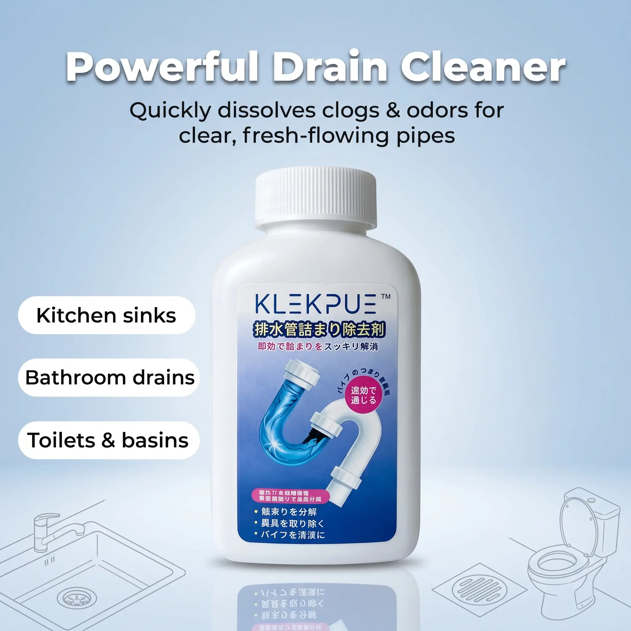 Drain Clog Remover & Cleaner, Fast-Acting to Unclog Standing Water & Remove Hair, Grease & Food Blockages, Safe for Pipes & Septic, Drain Opener for Kitchen Sinks, Bathroom Showers Prevent Drain Blockage
