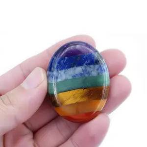 Thumb Worry Stone for Anxiety, 7 Chakra Crystals Healing Stones, Thumb-Shaped Massage and Gua Sha Stone, Meditation Crystal, Anxiety Relief Gift for Women (1 count)