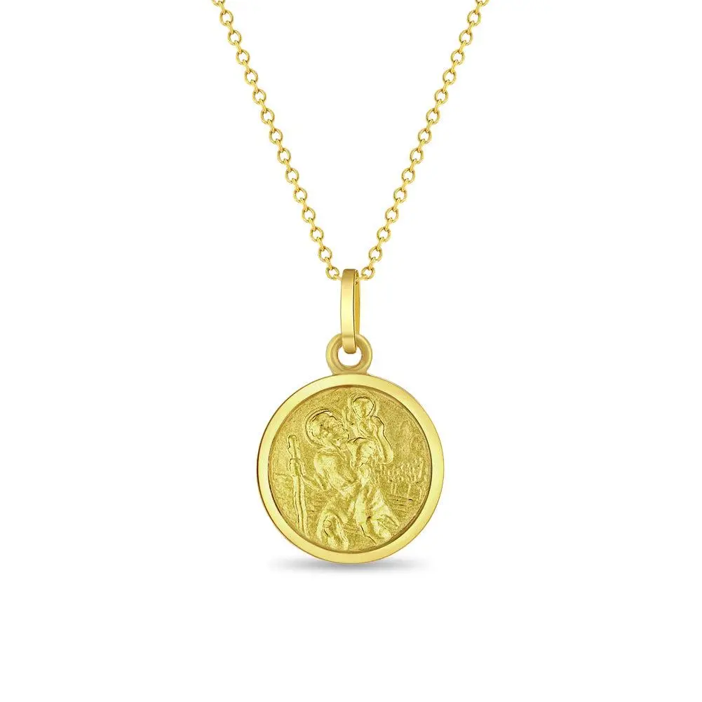 Saint Christopher Guardian Medal 13mm Toddler/Kids Necklace Religious - 14k Gold Over Sterling Silver