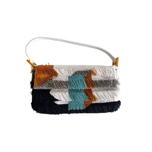 Pre-owned FENDI leather Shoulder Bags Runway style tassel beaded baguette