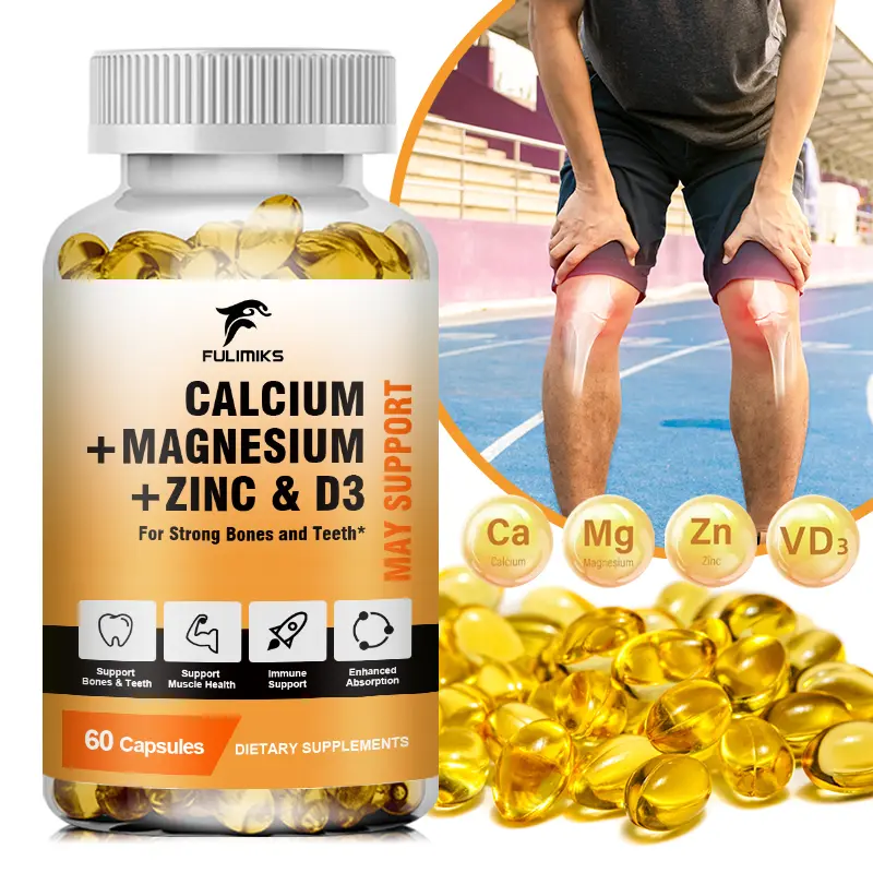 High Absorption Calcium Citrate Carbonate Magnesium Oxide Citrate Zinc Gluonate Oxide Vitamin D3 Capsules, Daily Bone Strength Supplement, Reduce Osteoporosis Risk, 60 Count Dietary Supplement