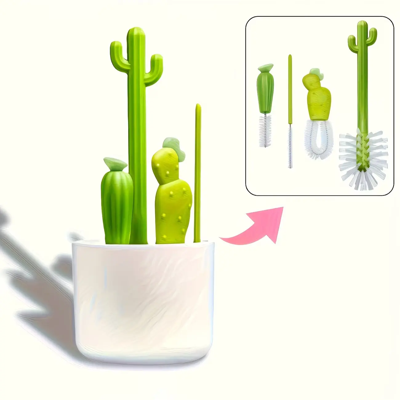 1set, Cactus Cleaning Brush Set for Cup And Straws, Multipurpose Kitchen Cleaning Brush, No Dead Corner, for Water Bottle, Tea Cup, Groove, Cleaning Supplies, Cleaning Tool, Cup Brush, Bottle Cleaning Brush, Stain Removal Brush, Cup Lid Brush