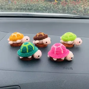 Handmade Crochet Fun Turtle Car Dashboard Ornament Interior Decoration, Car Desktop Decor, Wooden Decorative Accessory, Made in China, No Ca Prop 65 Warning, Car Trinkets