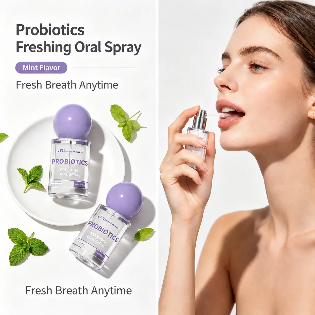 Portable Oral Breath Spray 15ml, Sugar Free Probiotic Freshener for Long Lasting Freshness, Travel Size Mouth Care for Daily Use Dating, Alcohol Free Mint Spray reduces bad