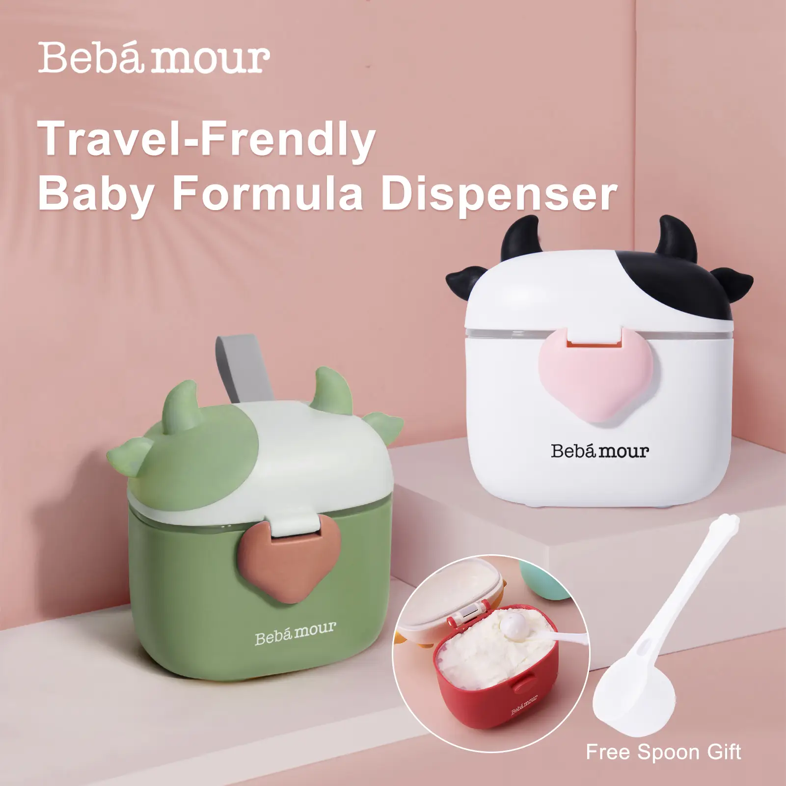 Bebamour Travel-Friendly Formula Dispenser, Formula Container to Go, Milk powder box, Nilk powder Container, Formula Holder for Travel, Candy Fruit Sn