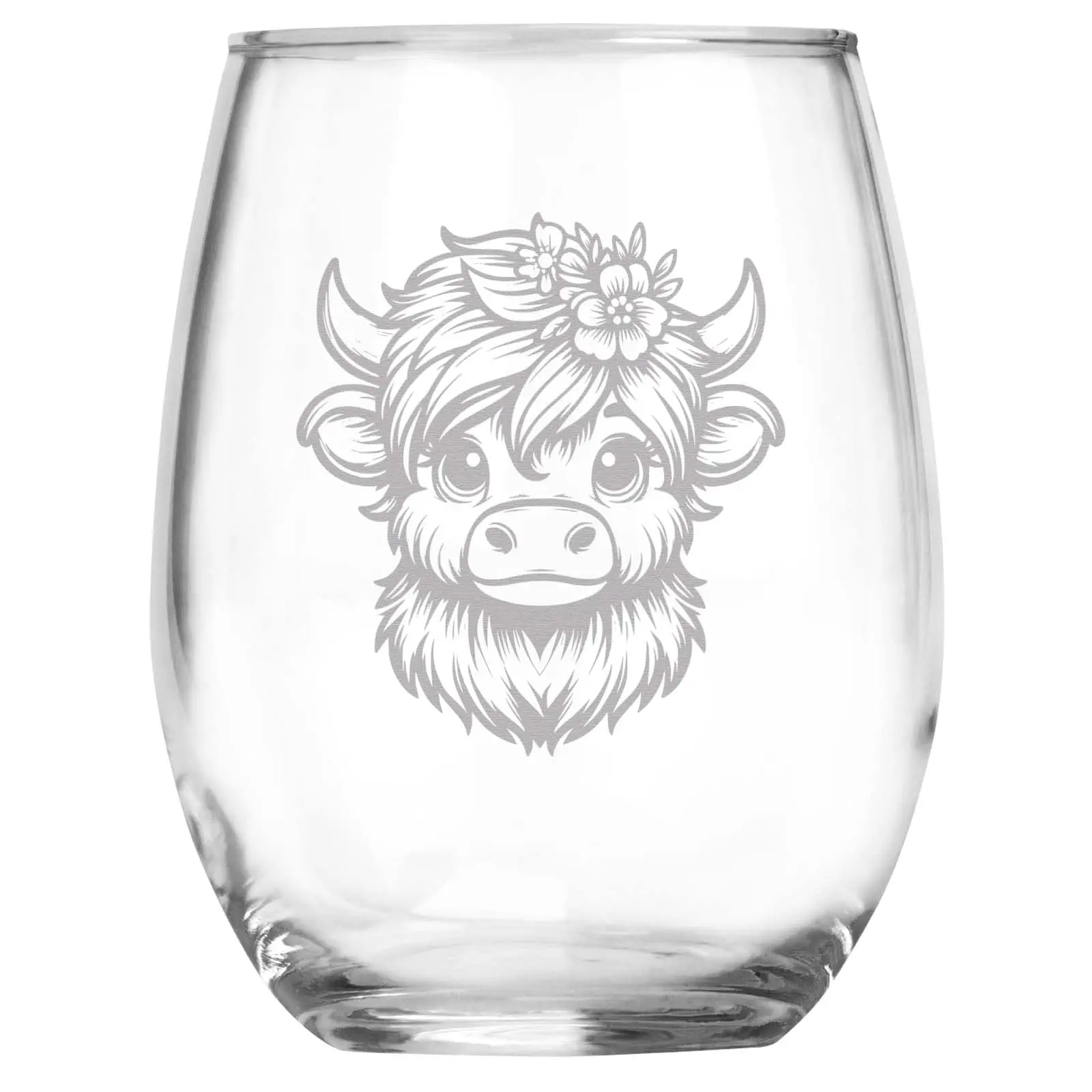 Highland Cow Floral Engraved Wine Glass, Unique Highland Cow Lover Gift, Rustic Farmhouse Decor