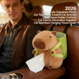 2026 New Plush Car Tissue Box, Cute Doll Design, Side Storage Bucket, Soft Plush Material, Fits Car Armrest/seat, Practical and Healing
