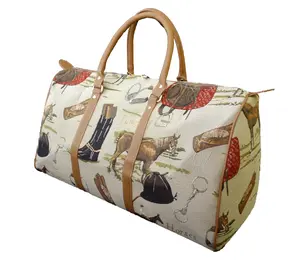 212 MAIN Horse Print Tapestry-Look Faux Leather Duffle Bag, Travel Duffels with Polyester Liner, Zip Pockets for On-the-Go Duffle Bag Travel Use