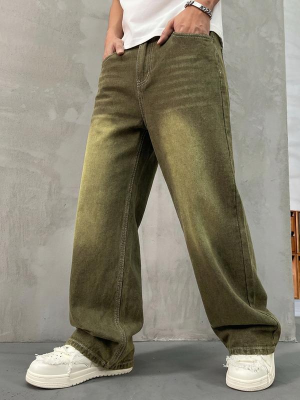 Men's Vintage Washed Loose Fit Wide Leg Jeans, Long Y2K Street Style Denim Jeans, Perfect Gift for Boyfriend & Husband