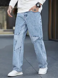 Men's Jeans, Street Fashion Streetwear Casual Loose Light Wash Denim Jeans for Daily Wear, Mens Bottoms for All Seasons