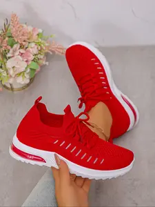 Women's Fashion Breathable Mesh Sport Shoes, Sporty Running Shoes, Lightweight Comfort Casual Running Sneakers, Knit Round Toe Shoes for Daily Wear