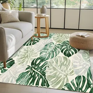 Monstera leaf pattern, fresh natural style Living room rug, easy to clean, suitable for hallway, living room 15-25 sqm, kitchen, bedroom 1.5m-1.8m single/double bed