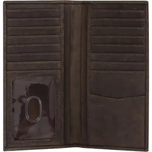 Men's  Long Wallet - RFID Blocking Rodeo Checkbook Wallet | Slim Western Bifold Wallet with 16 Card Slots, ID Window | Top Grain Leather Cowboy Wallet