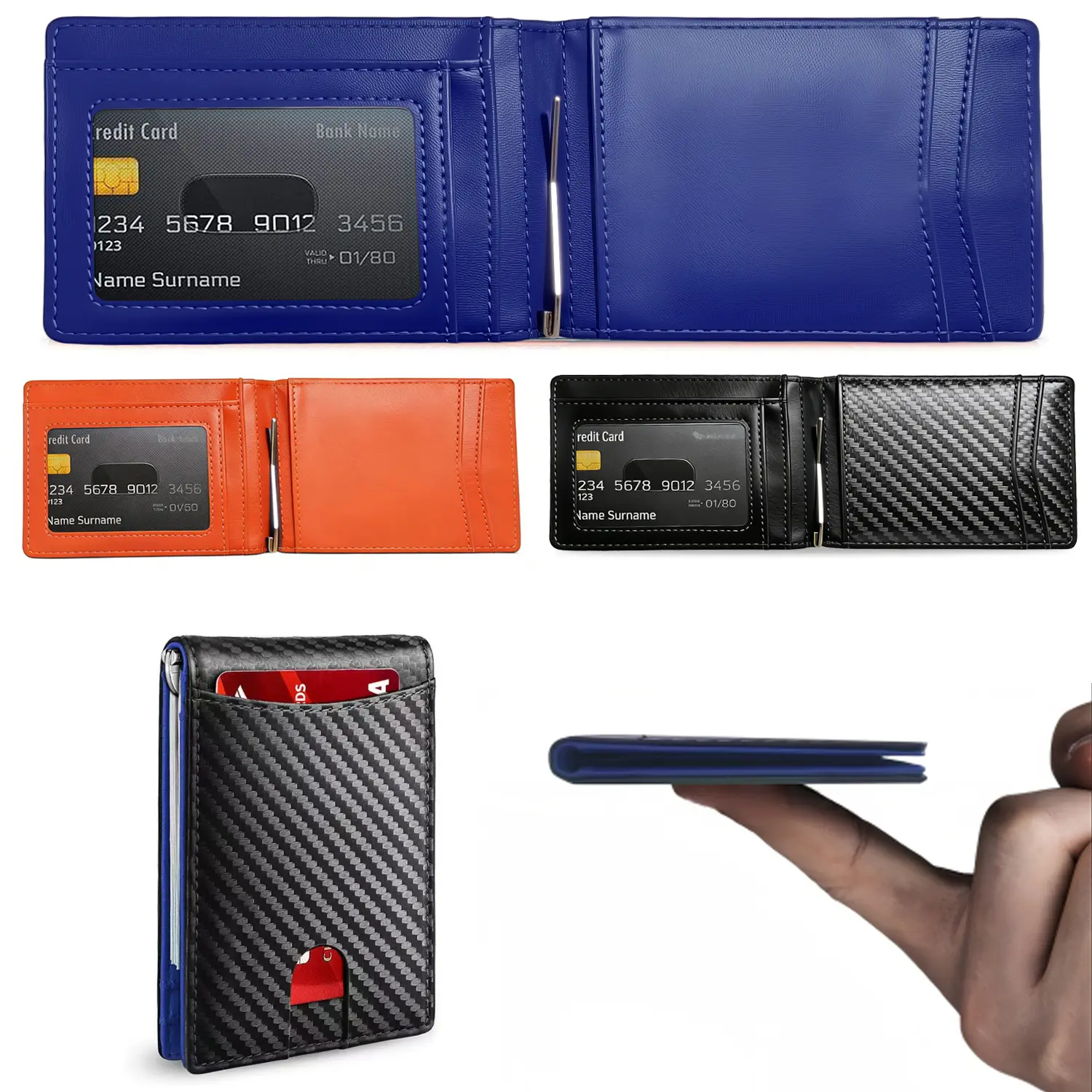 Men's Carbon Fiber Slim Fit Wallet - RFID Blocking Front Pocket Card Holder with Coin Pocket, Lightweight Durable, Mens Gifts for Everyday Carry, Casual & Business Use