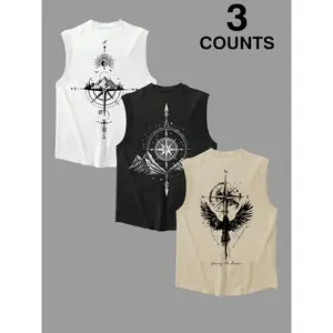 Men's Graphic Print Round Neck Tank Top, Casual Sleeveless Top for Summer, Men's Clothes for Daily Wear