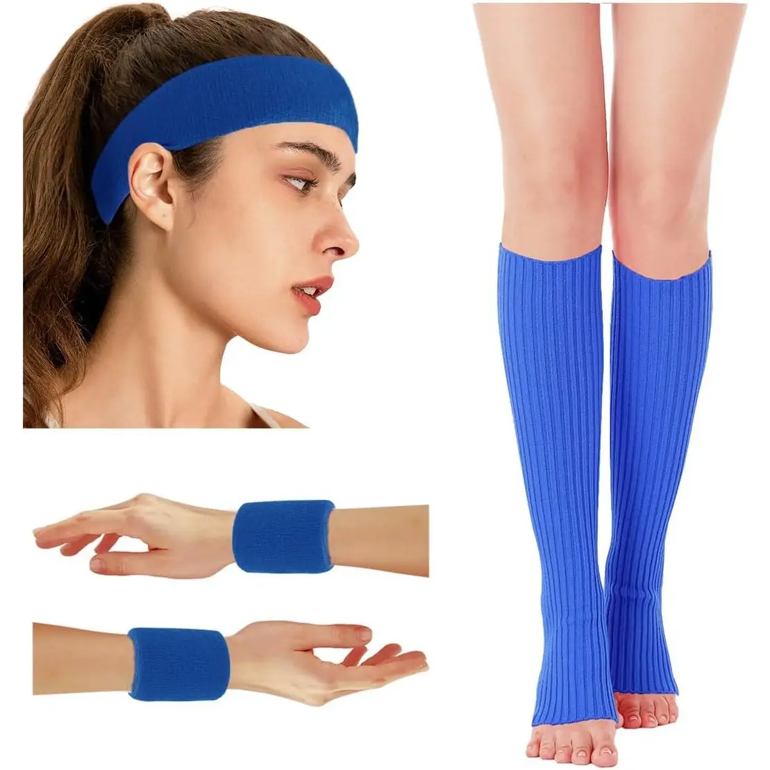 Women's V28 Neon Leg Warmers Set - Includes Headband, Sweatbands, Wristbands, Pink Running Fanny Pack - Ladies Leotard Accessory, Plus Size, 80s-90s Costume, Rainbow Accents, Outdoor Athletic Fit, Orange/White, Party/Fashion Option