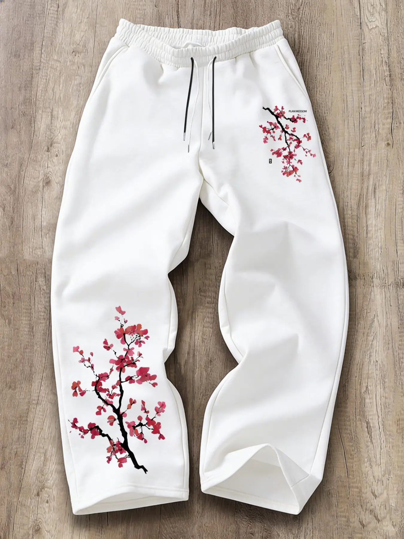 Aesthetic Cherry Blossom Floral Graphic Baggy Sweatpants - High Waisted Loose Fit Wide Leg Casual Streetwear Trousers with Adjustable Drawstring for Comfy Casual Street Style & Aesthetic Loungewear, Casual Style Bottoms