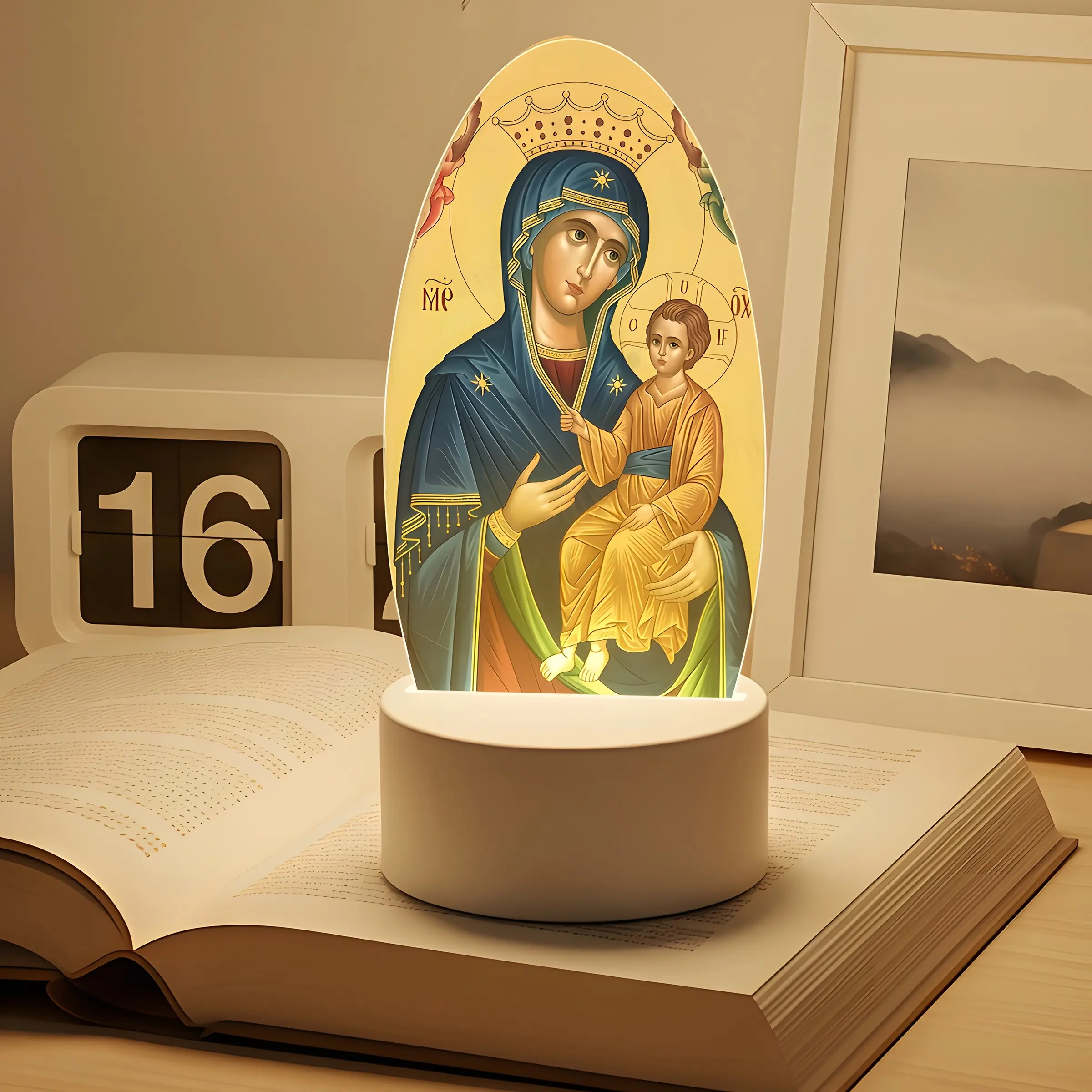 Bohemian Style Madonna LED Decorative Illuminated Night Light, Acrylic Plaque with USB Power, Inspirational Desk Lamp for Bedroom, Office, Cafe, Holiday Gifts