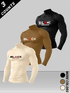 Men's High Neck Long Sleeve Slim Fit Thermal Top Set, Casual Plain Kint Fabric, Summer Wear, Warm & Comfortable Design, Thermal Menswear