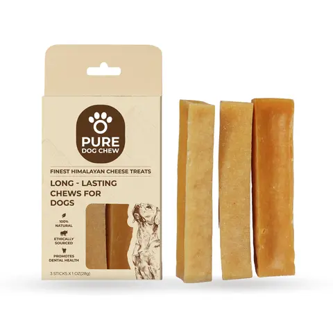 Pure Dog Chew Himalayan Yak Cheese Chews for Dogs – 1 oz × 3 Sticks, Long-Lasting Rawhide-Free Dog Treats (5-20 LBS) - 1 oz x 3
