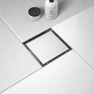 Square Shower Drain 6 Inch Brushed Floor Drain with Tiled Insert Grate & Hair Strainer 304 Stainless Steel Bathroom 2-in-1 Tiled in Drain CUPC Certified