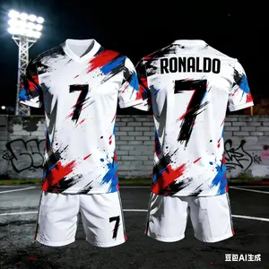 Summer New Style #Ronaldo No.7# Men's and Women's Classic T-shirt and Shorts Football Sportswear Set Loose 3D Quick-drying