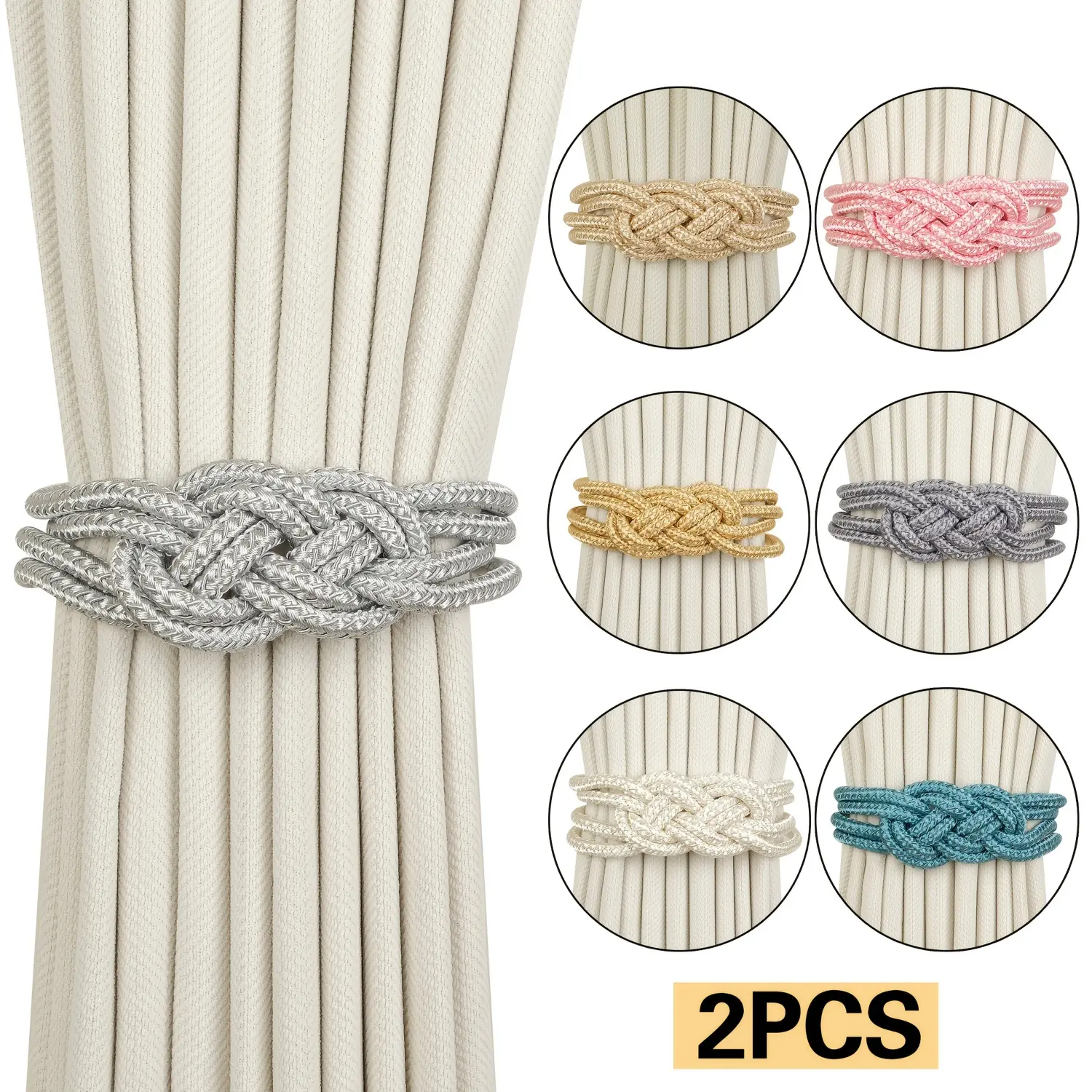 Magnetic Curtain Tieback, Curtain Tie Backs for Curtains, 1 Count Solid Color Curtain Tieback with Chinese Knot, Window Curtain Accessories for Home Living Room & Bedroom, Interior Decoration Accessories, Window Decorations Supplies