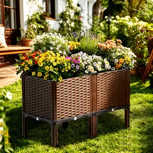 Square Elevated Planter Box with Drainage All-Weather for Balcony Garden Lawn Outdoor Railing Vegetable Flower Planting