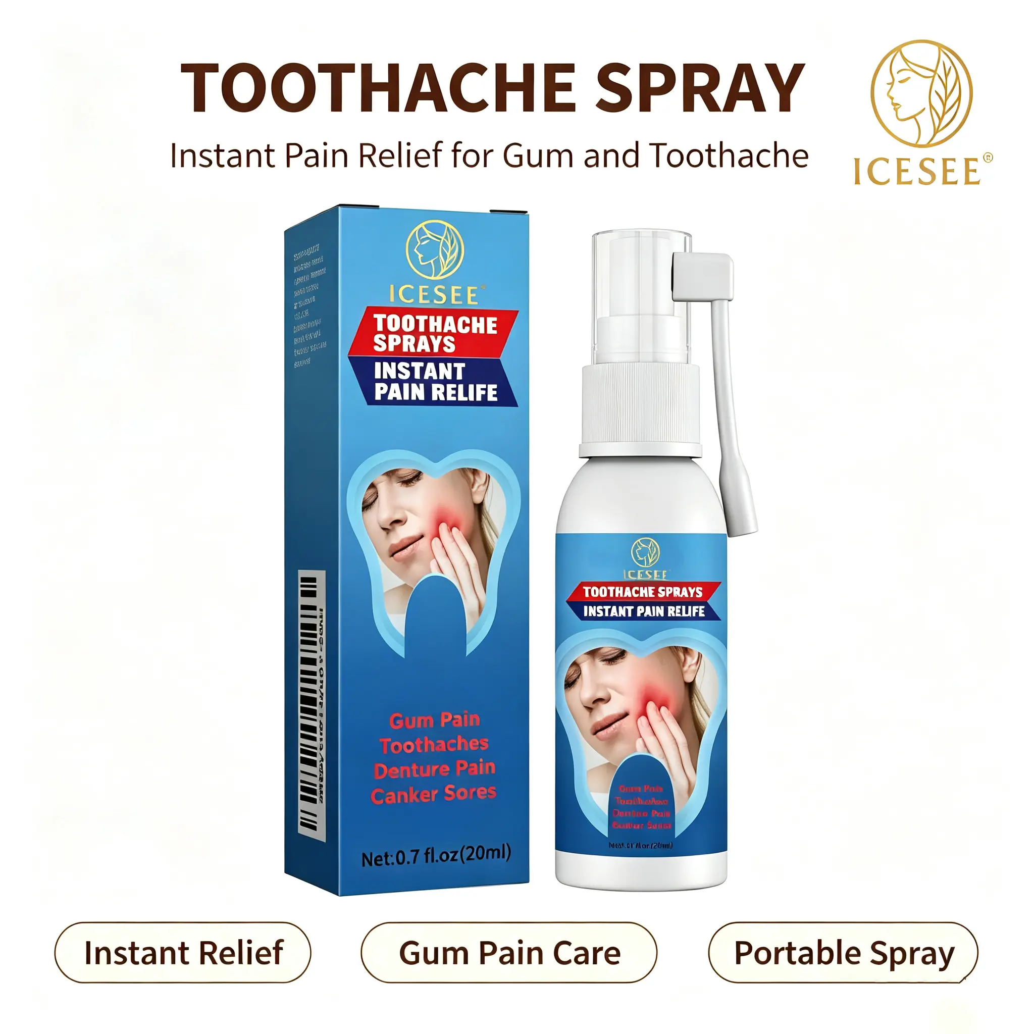 ICESEE Oral Care Spray, Gentle Cosmetic Breathspray with Natural Blend for Sensitive Gums, Soothes Discomfort and Freshens Breath, Bad Breath Freshening Oral Spray
